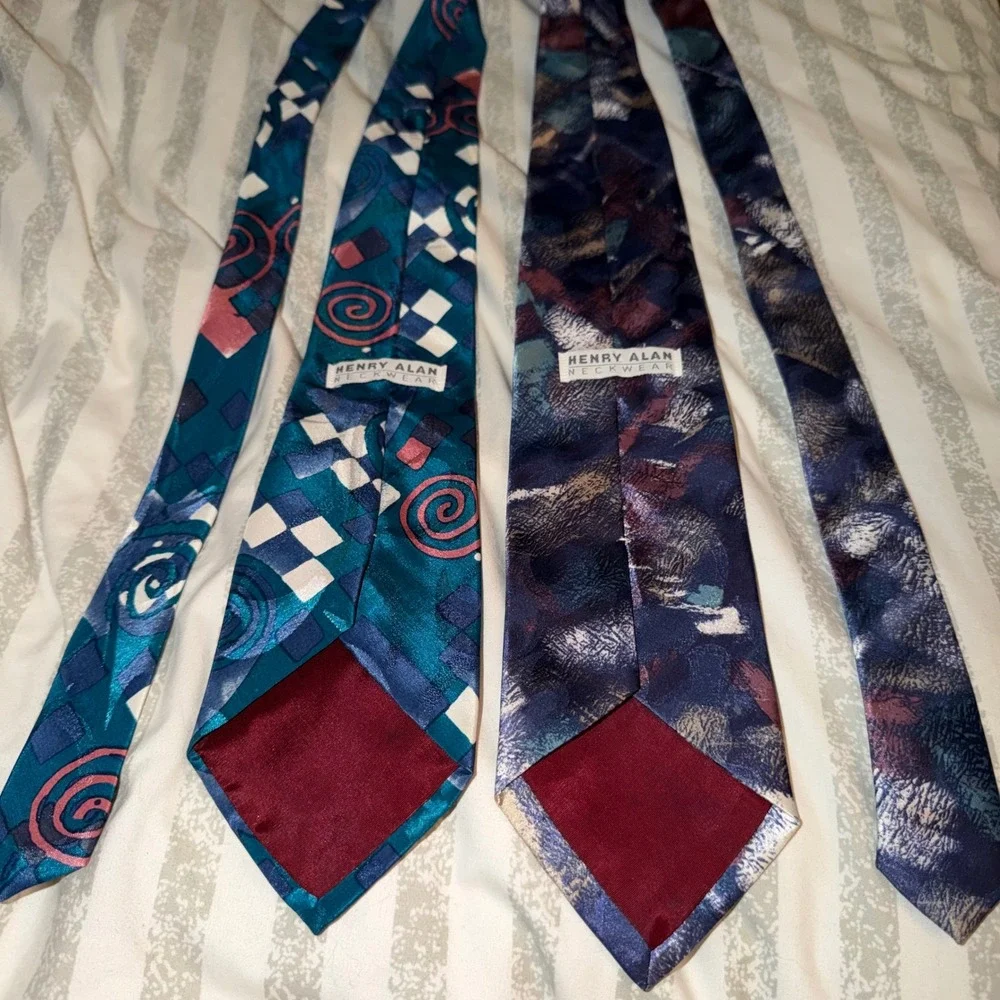 Henry Alan Neckwear Mens Vintage Silk Tie Bundle Geometric Abstract 2pc